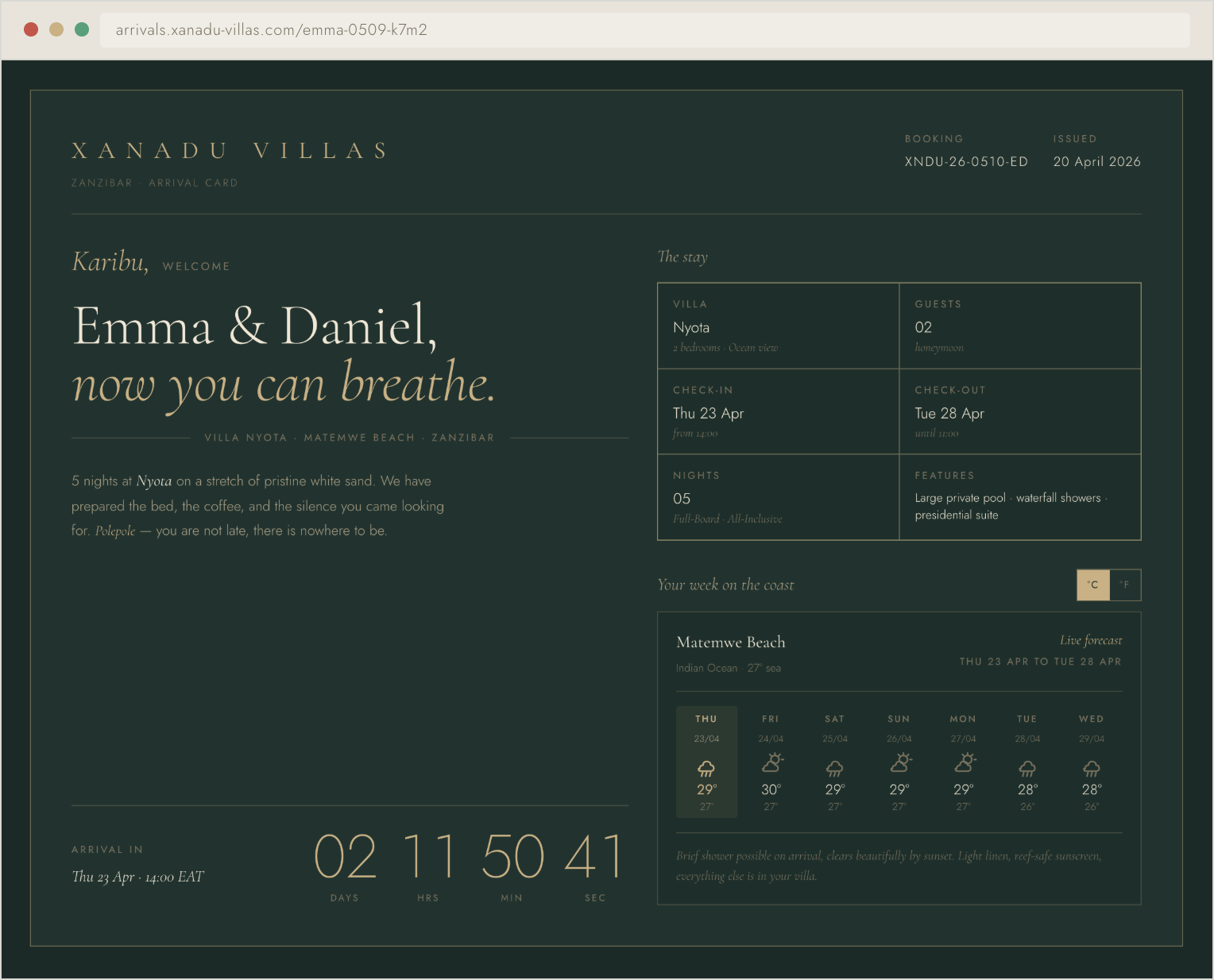 Ankunftskarte Xanadu Villas - Gäste-Ansicht