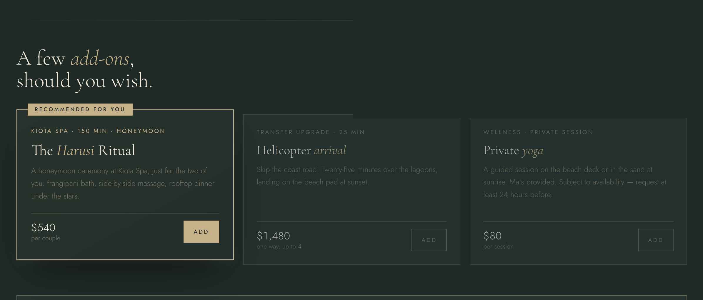 Pre-arrival add-ons on the arrival card