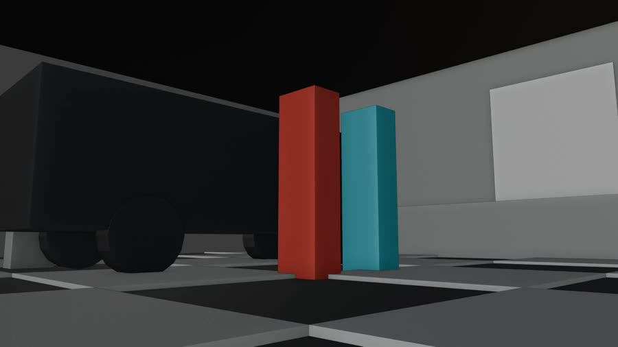 First frame of the previz: the camera starts just above the asphalt